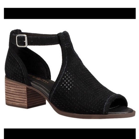 Koolaburra by Ugg Black Suede Open Toe Block Heel Sandal Shoes | Sz 10 - Picture 1 of 17